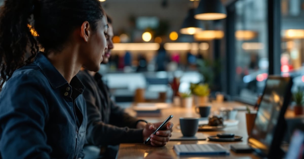 Conseiller Bouygues Telecom service client au téléphone dans un centre d'appel moderne