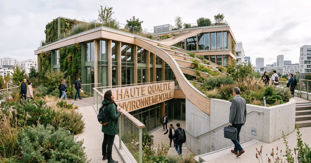 Bâtiment certifié haute qualité environnementale intégrant des matériaux durables et une architecture écoresponsable